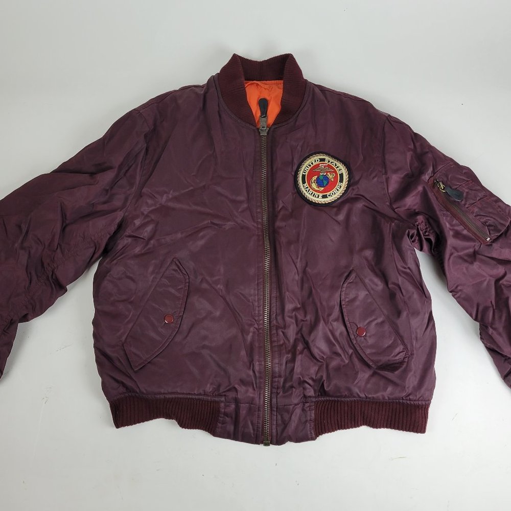 VTG MA-1 Bomber Flight Jacket Mens Sz Med M Maroon Embroidered Back USMC Marine